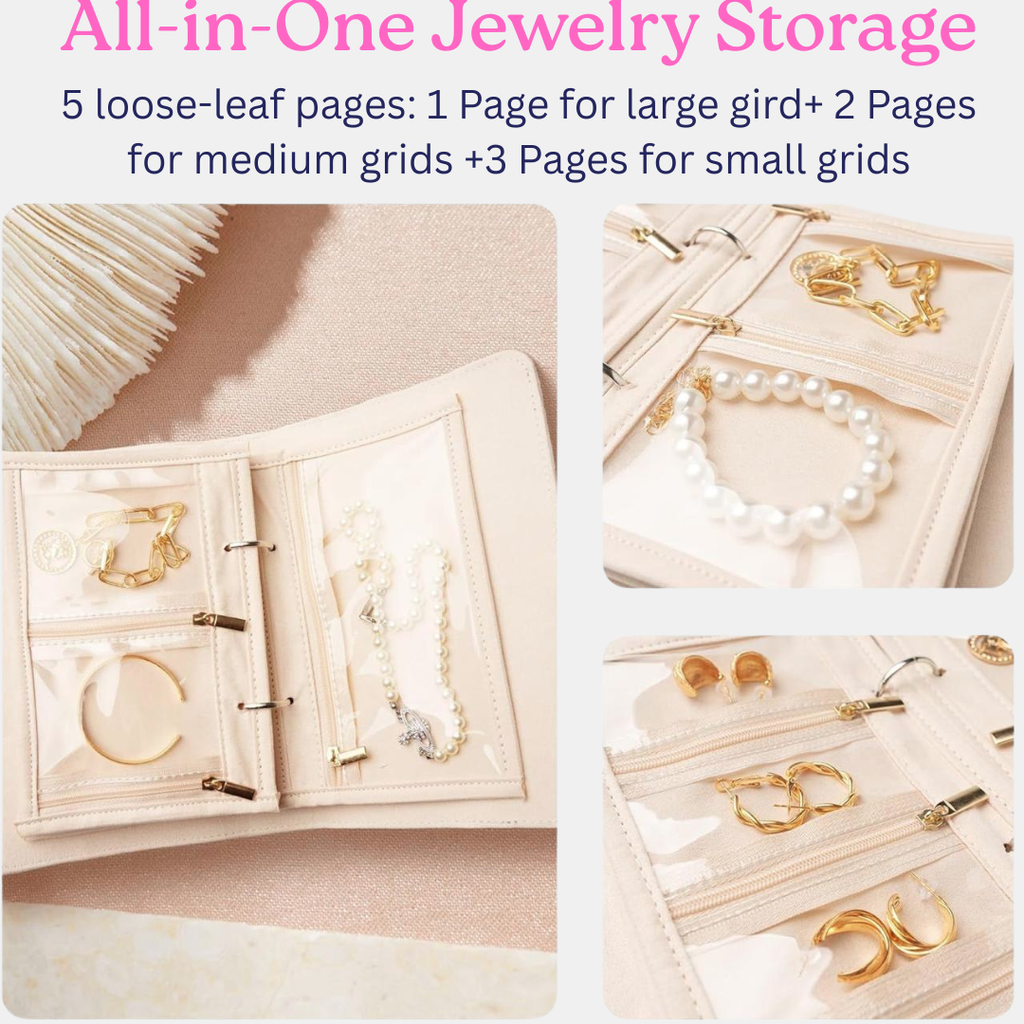 Premium Travel Jewelry Organizer Bag for Women | Foldable Portable Jewelry Storage Case | Anti-Tangle Chain & Earring Holder (Color➟Pink)