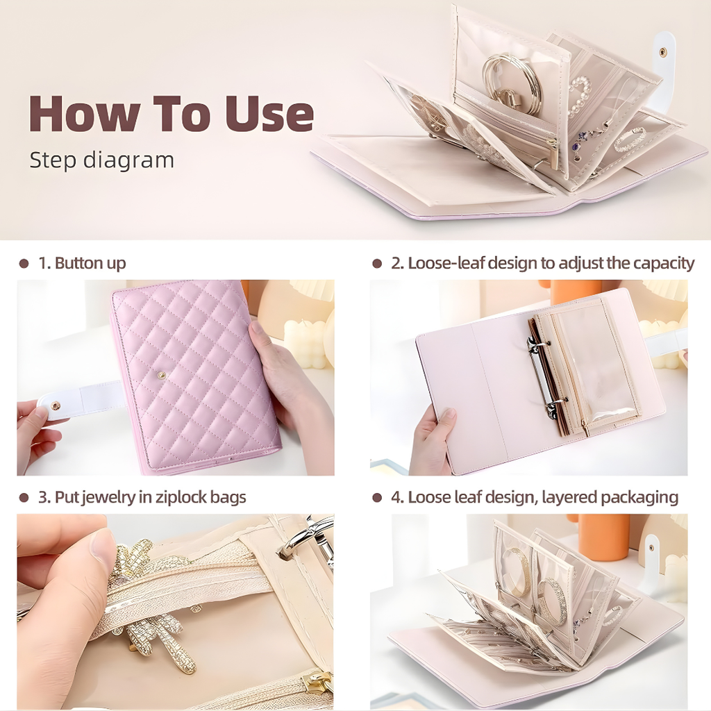 Premium Travel Jewelry Organizer Bag for Women | Foldable Portable Jewelry Storage Case | Anti-Tangle Chain & Earring Holder (Color➟Pink)