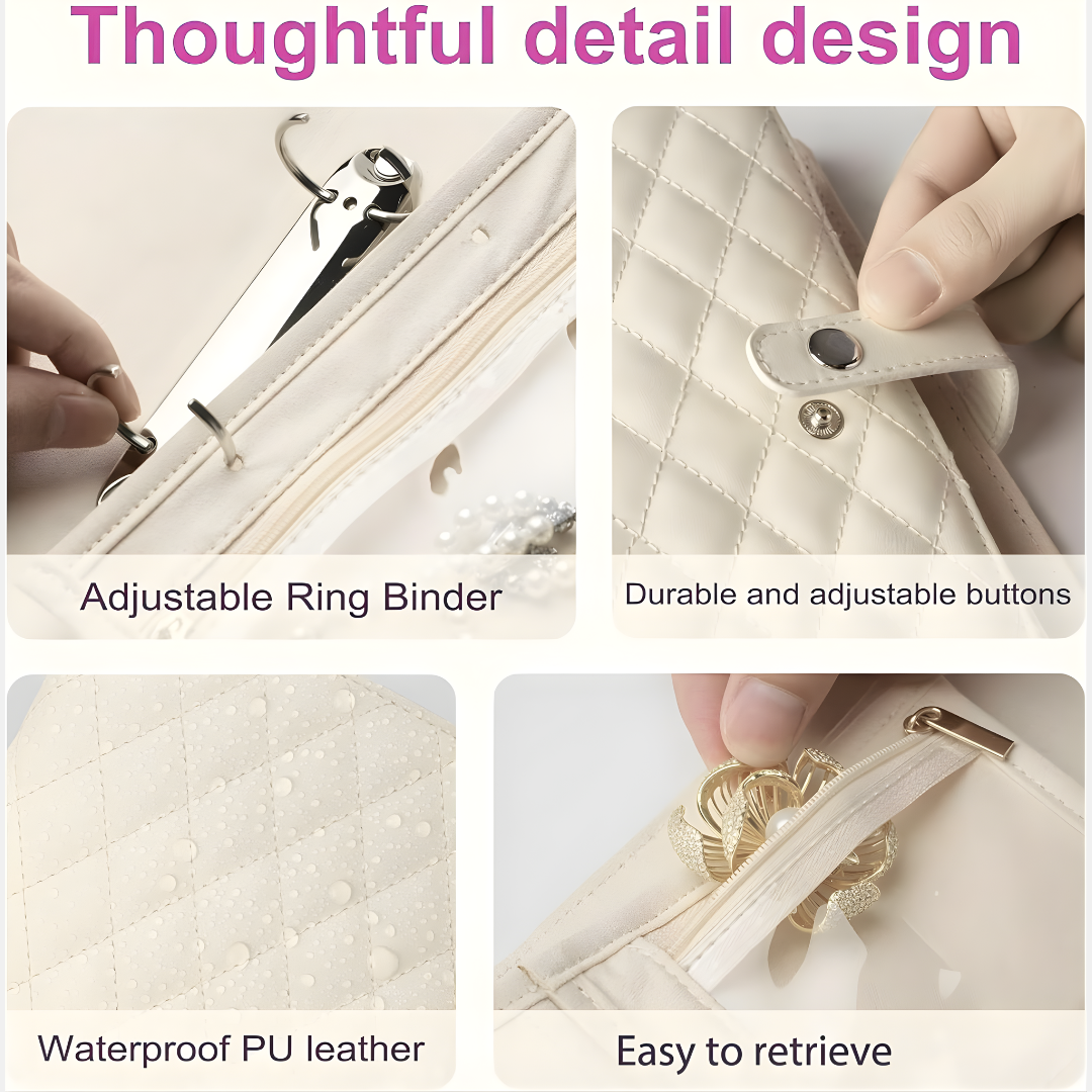 Premium Travel Jewelry Organizer Bag for Women | Foldable Portable Jewelry Storage Case | Anti-Tangle Chain & Earring Holder (Color➟Pink)