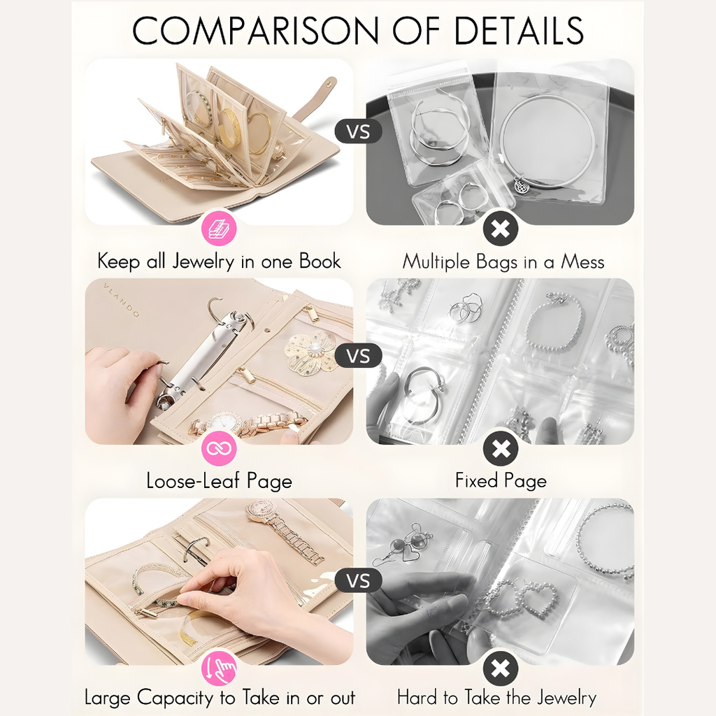 Premium Travel Jewelry Organizer Bag for Women | Foldable Portable Jewelry Storage Case | Anti-Tangle Chain & Earring Holder (Color➟Pink)