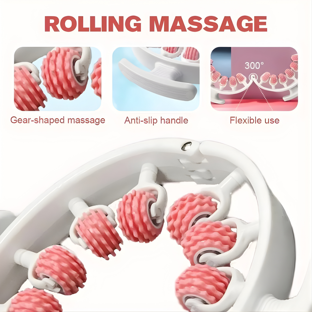 Handheld Rolling Body Massager for Muscle Pain Relief | 360 Degree Flexible Massage Tool